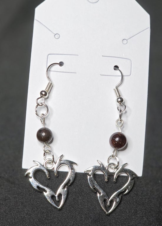 Flaming Heart Earrings with Garnet