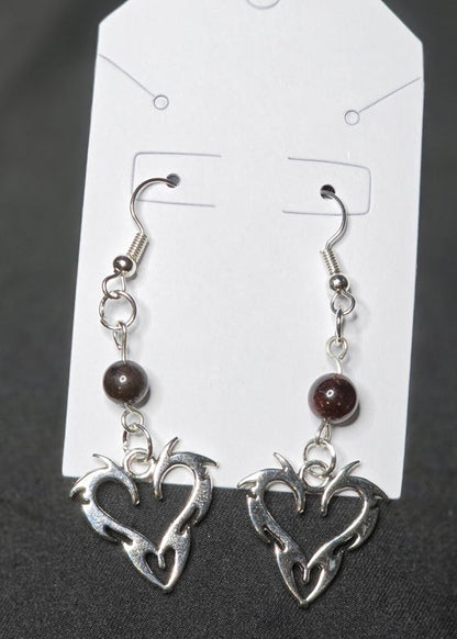 Flaming Heart Earrings with Garnet