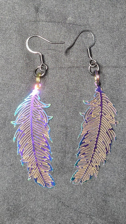 Rainbow Aura Feather Earrings