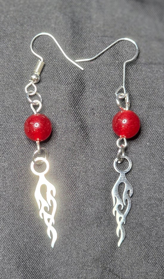 Flames and Red Agate Earrings