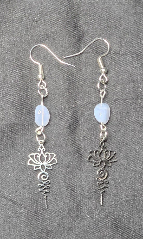 Lotus and Blue Lace Agate Earrings