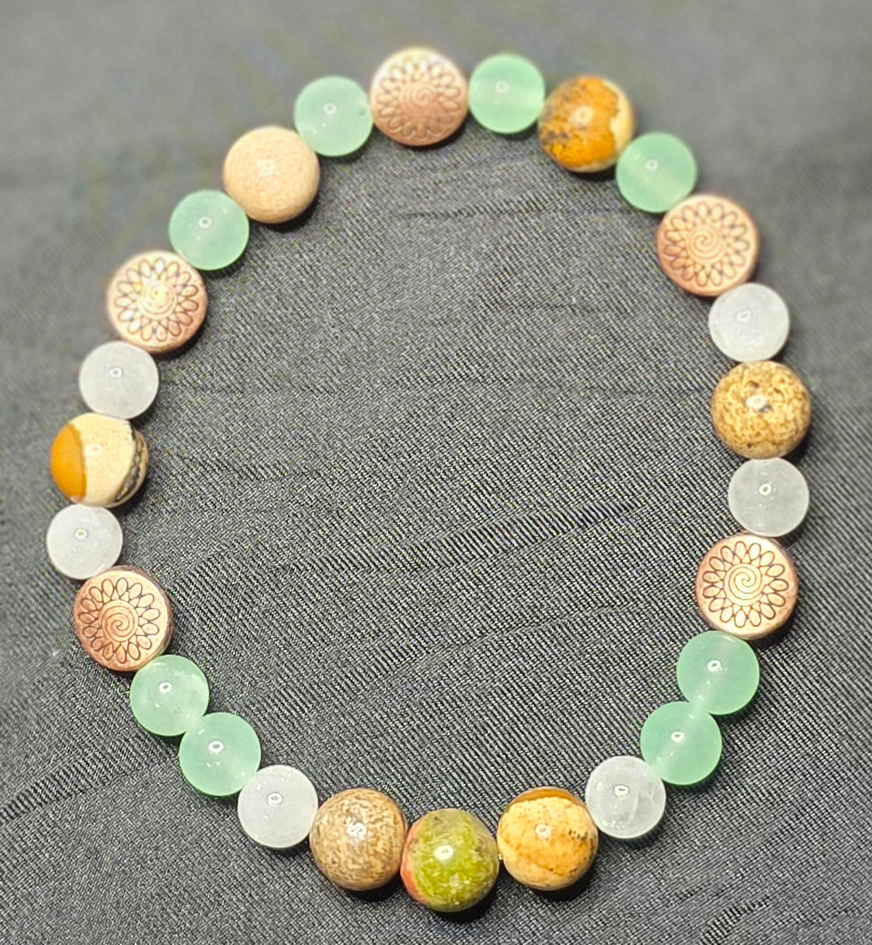 Green Chalcedony, Picture Jasper, and White Jade Bracelet