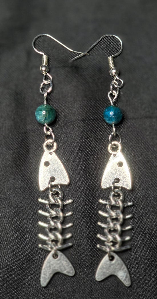 Fish Bones Earrings with Apatite