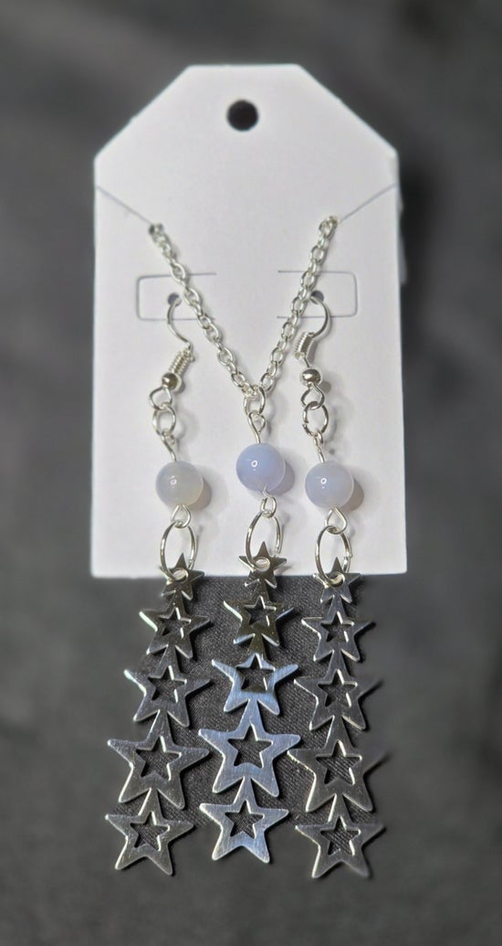 Stars with Blue Lace Agate Necklace and Earrings Set