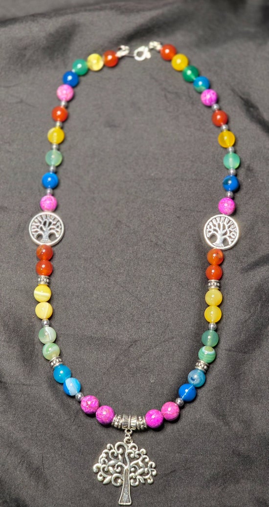 Tree of Life Necklace, Bracelet, and Earring Set with Agate, Calcite, and Carnelian