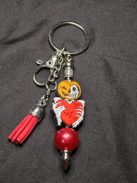 Pumpkin Skull Keychain