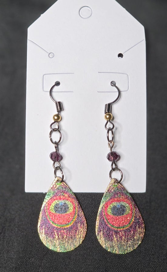 Peacock Feather and Amethyst Earrings