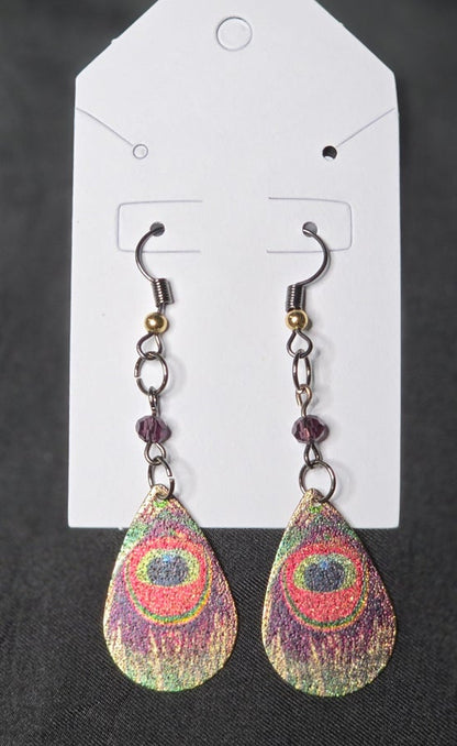 Peacock Feather and Amethyst Earrings