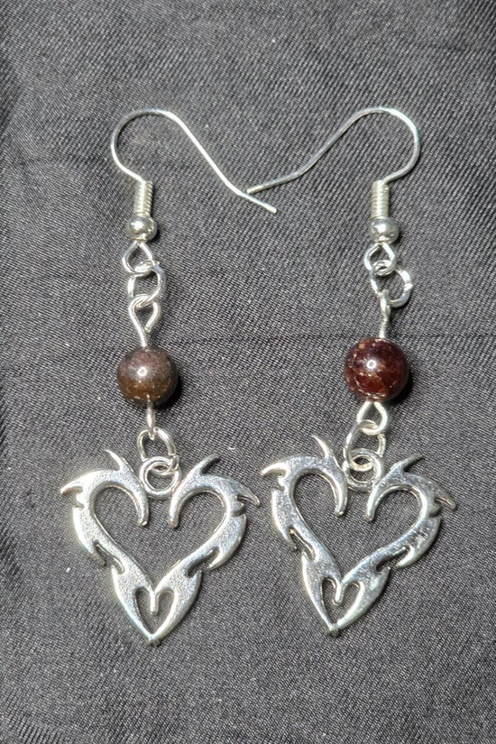 Flaming Heart Earrings with Garnet
