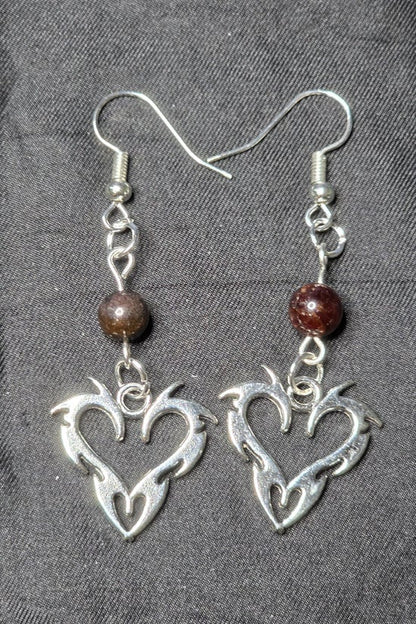 Flaming Heart Earrings with Garnet