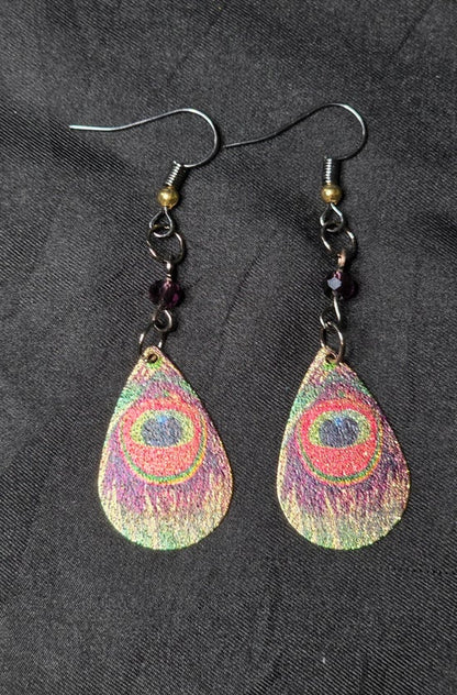 Peacock Feather and Amethyst Earrings