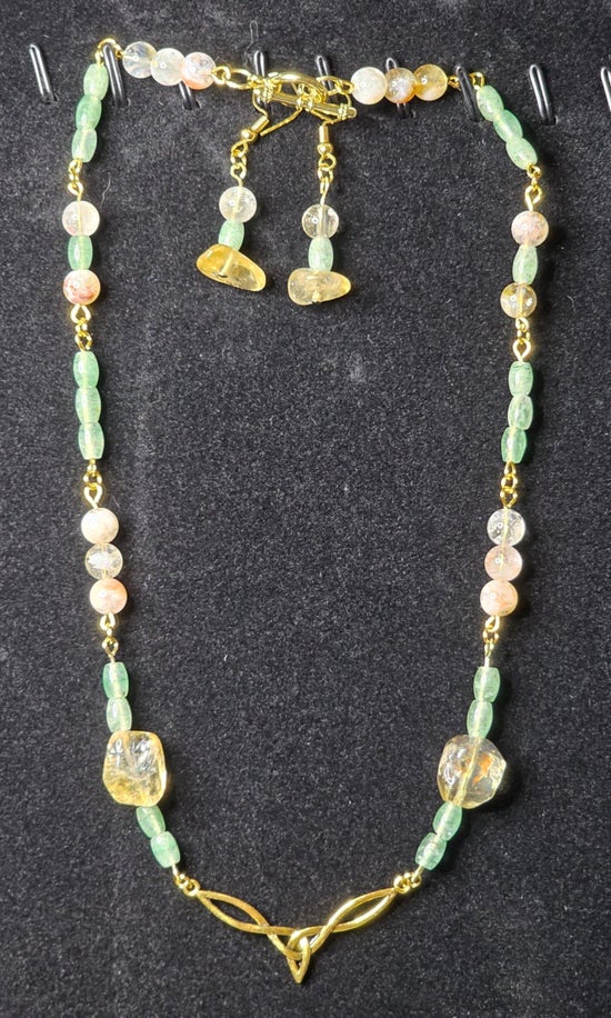 Citrine and Green Aventurine Celtic Necklace and Earrings Set