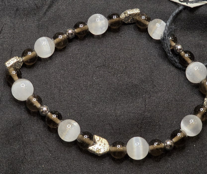Hematite, Selenite, and Smokey Quartz Bracelet