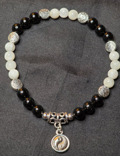 Black Obsidian/ White Moonstone/ with Yin Yang