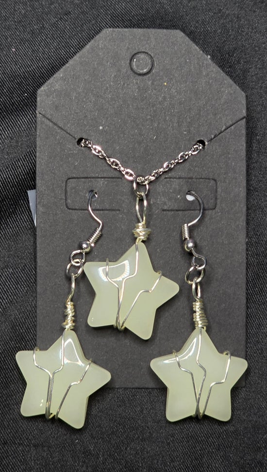 White Agate Star Earrings and Necklace Set
