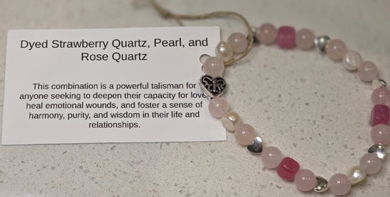 Dyed Strawberry Quartz/ Pearl/ Heart