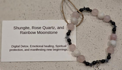 Rainbow Moonstone/ Rose Quartz/ Shungite