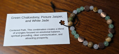 Green Chalcedony, Picture Jasper, and White Jade Bracelet
