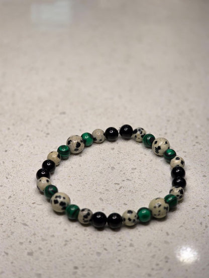 Black Obsidian/ Dalmatian Jasper/ Malachite