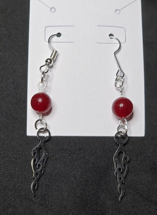 Flames and Red Agate Earrings