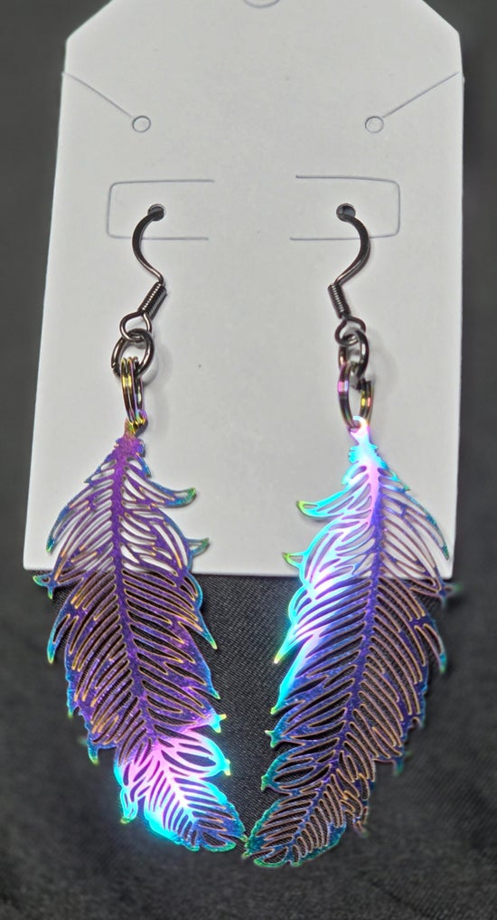 Rainbow Aura Feather Earrings