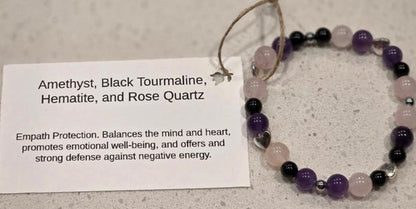 Amethyst, Black Tourmaline, Hematite, and Rose Quartz