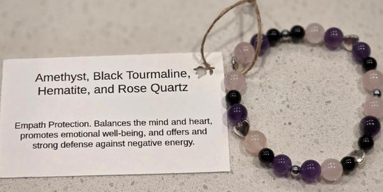 Amethyst, Black Tourmaline, Hematite, and Rose Quartz