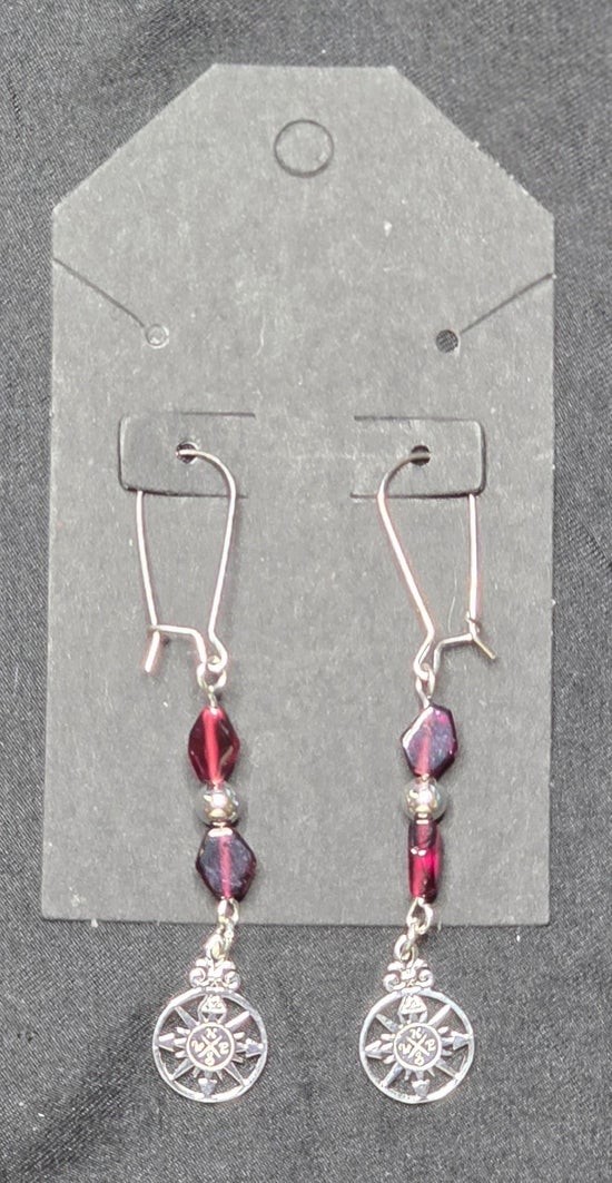 Compass Earrings with Garnet