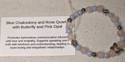 Blue Chalcedony/ Rose Quartz/ Butterfly with Pink Opal