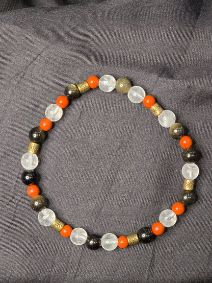 Clear Quartz/ Golden Sheen Obsidian/ Red Jasper