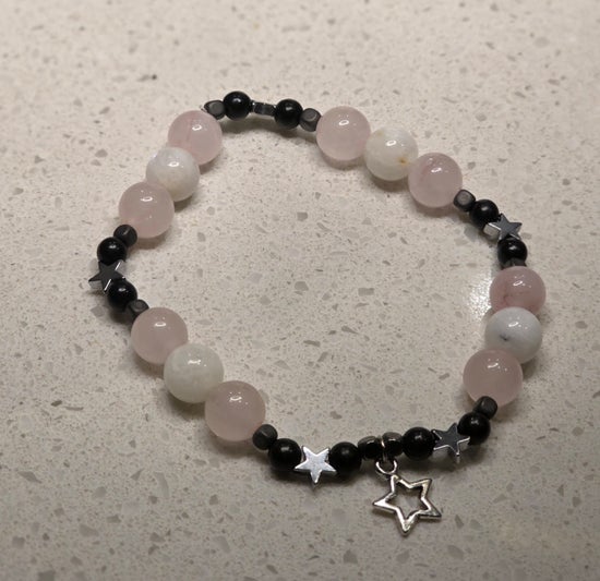 Rainbow Moonstone/ Rose Quartz/ Shungite