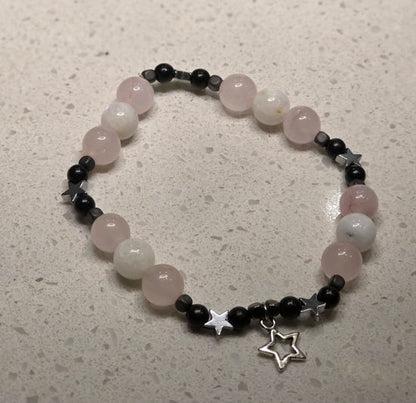 Rainbow Moonstone/ Rose Quartz/ Shungite