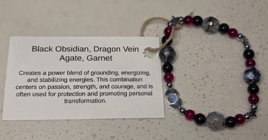 Black Obsidian/ Dragon Vein Agate/ Garnet