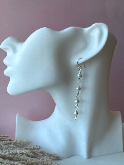 Silver Wire Wrapped Grade A Shell Pearl Earrings