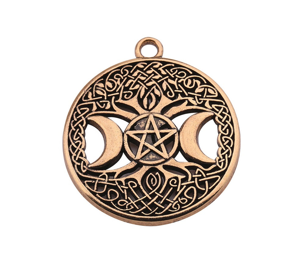 Triple Moon Goddess Charm, 28mm Pendant, Witchcraft Jewelry, Tree of Life