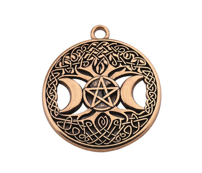 Triple Moon Goddess Charm, 28mm Pendant, Witchcraft Jewelry, Tree of Life
