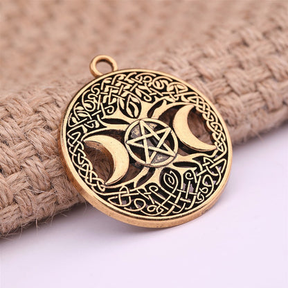 Triple Moon Goddess Charm, 28mm Pendant, Witchcraft Jewelry, Tree of Life