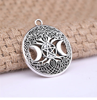 Triple Moon Goddess Charm, 28mm Pendant, Witchcraft Jewelry, Tree of Life