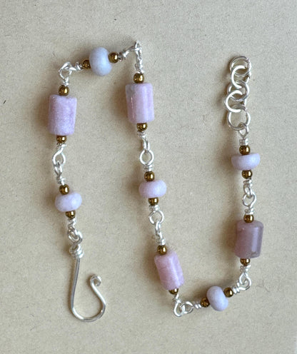 Handmade Pink Opal Bracelet with gold accents
