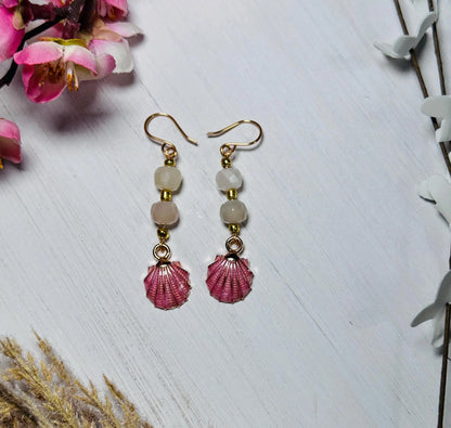 Moonstone Charm Earrings – Pink Seashell