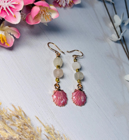 Moonstone Charm Earrings – Pink Seashell