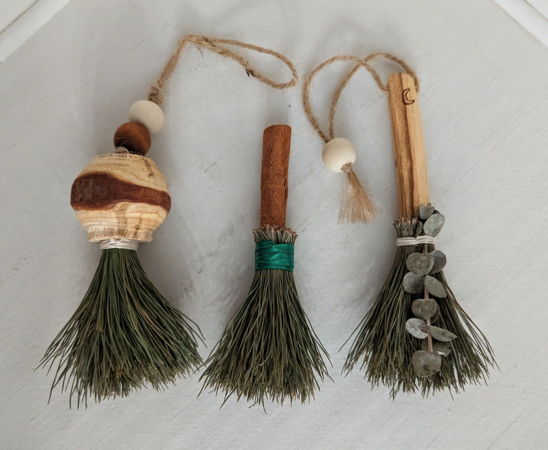 Enchanting Handcrafted Mini Besoms | Pine Needle Altar Brooms | Witchy Home Decor, Cinnamon &amp; Palo Santo One of a Kind Spellwork Tool
