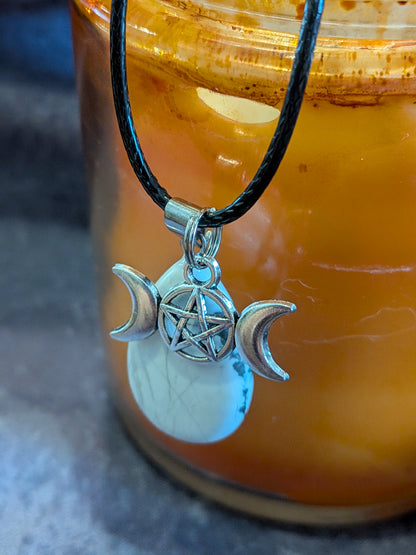 Howlite Pendant Necklace - Calming, Patience, and Peace- with a triple Goddess charm
