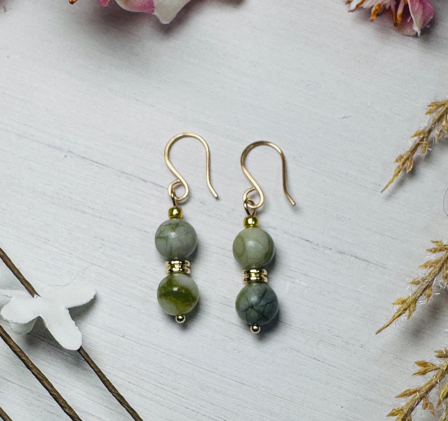 Qinghua Jade Gold Earrings
