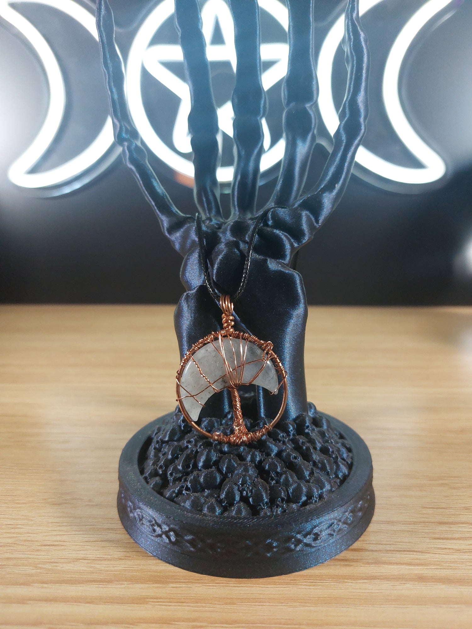Rutilated Quartz Moon Stone with Tree of Life Necklace