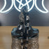 Black onyx faceted crystal bracelet with silver pentagram charm and stainless steel findings.