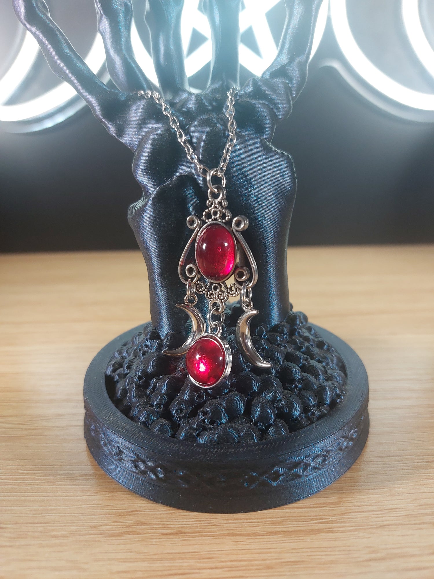 Gothic Silver Tone Moons with Red Accents
