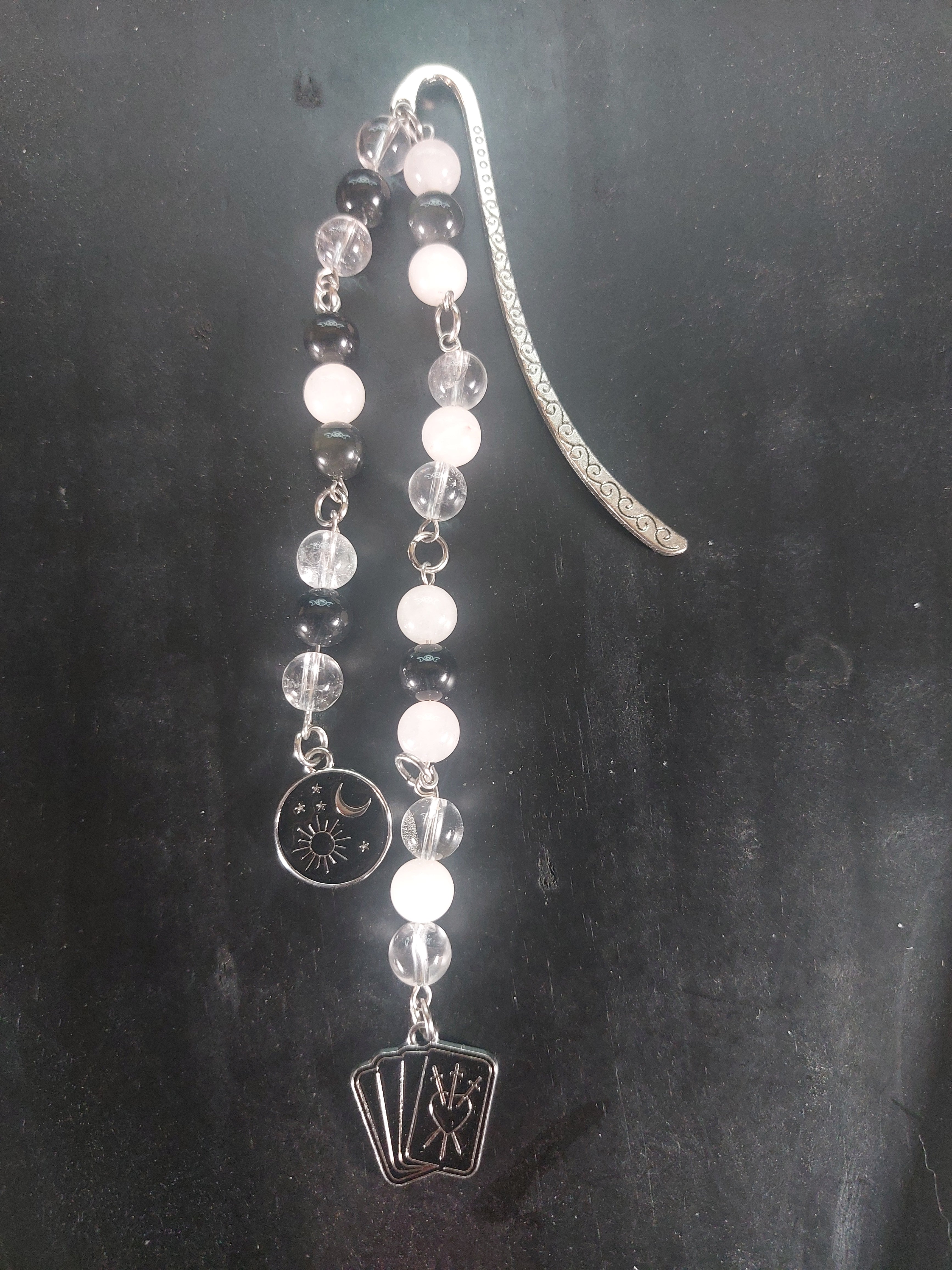 Rose Quartz Onyx and Clear Quartz Crystal Bookmark