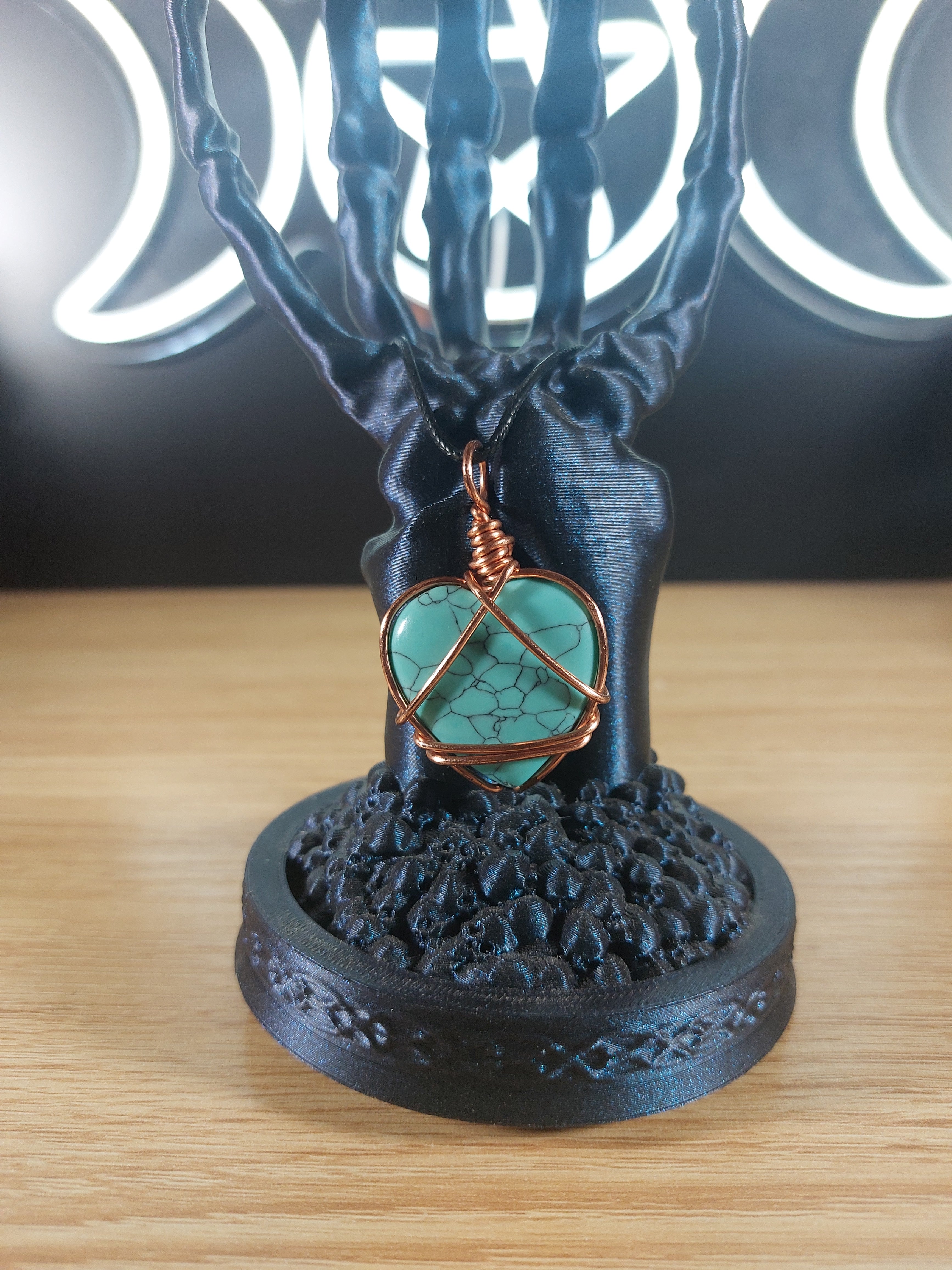 Light Blue Turquoise Heart Copper Wrapped Necklace