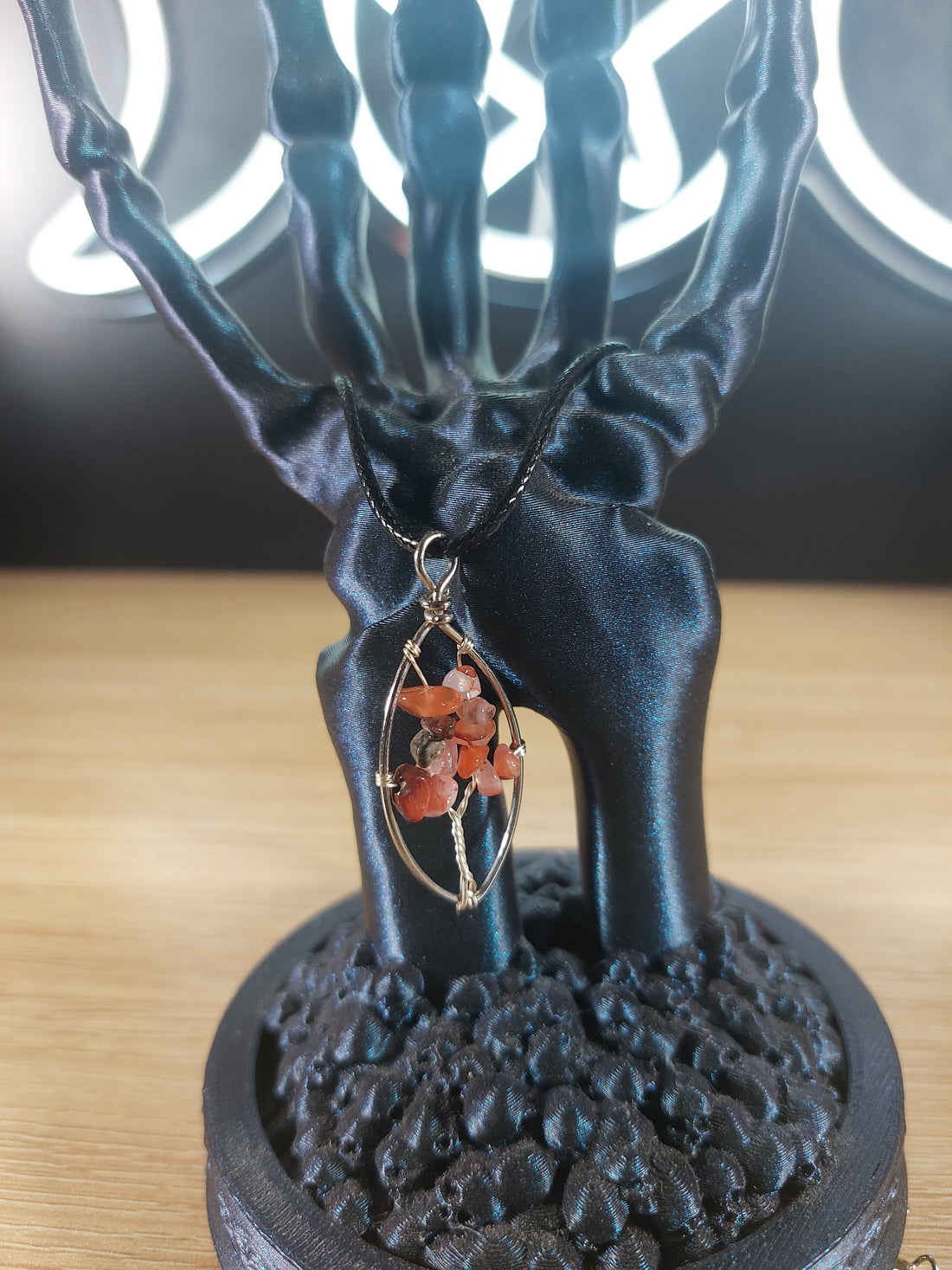 Strawberry Quartz Tree of Life Silver Tone Wire Wrapped Necklace
